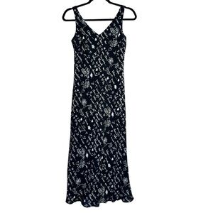 Y2K 90’s Vintage French Love Phrases Graffiti Rayon Dress Black 8P Rare Print